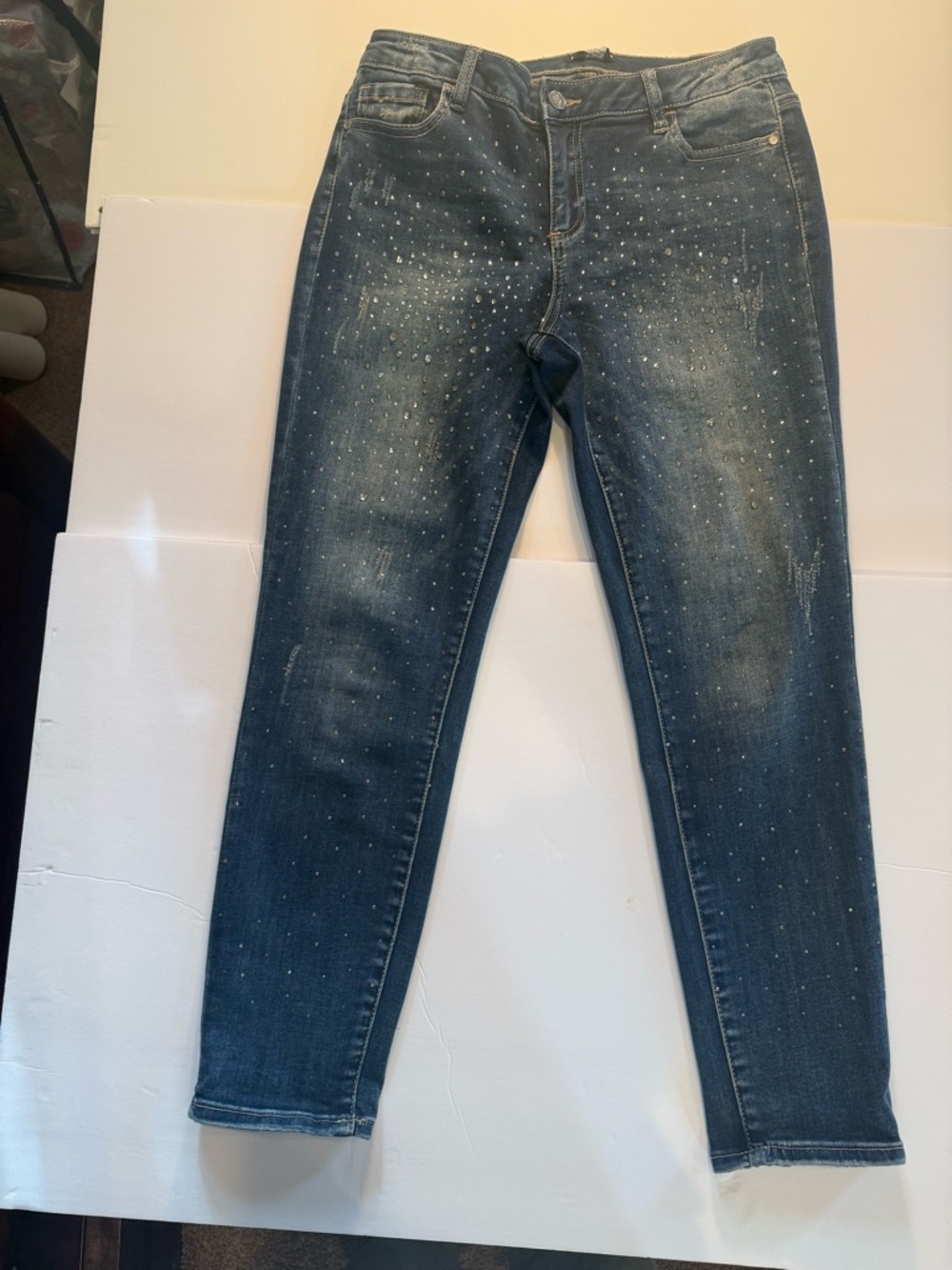 bebe Dark Blue Skinny Jeans with Stud Embellishments